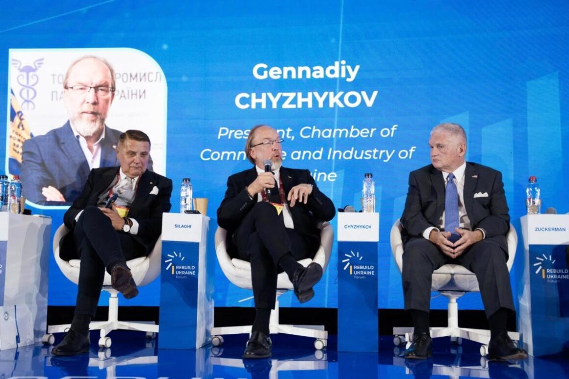 Ovidiu Ioan Silaghi, Gennadiy Chyzhykov and Adrian Zuckerman, Panel II, Rebuild Ukraine Forum 2026